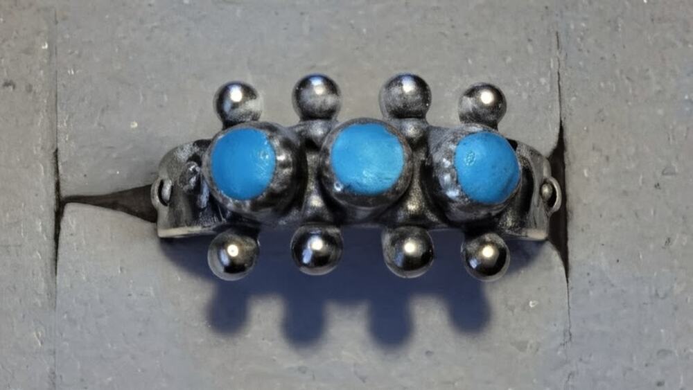 Vintage Navajo P Sterling Silver Turquoise Ring 3 Stone Raindrop Boho Size